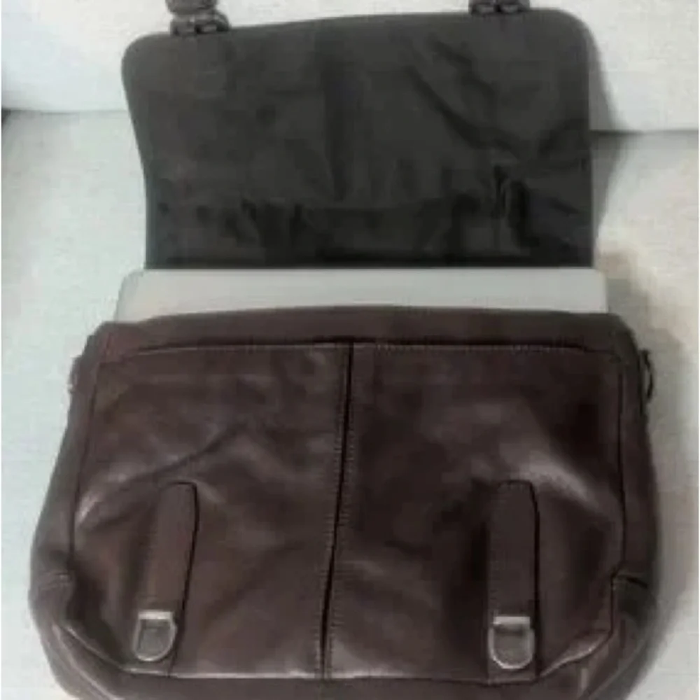 Men's Dark Brown Leather Messenger Satchel with Buckle Accents
